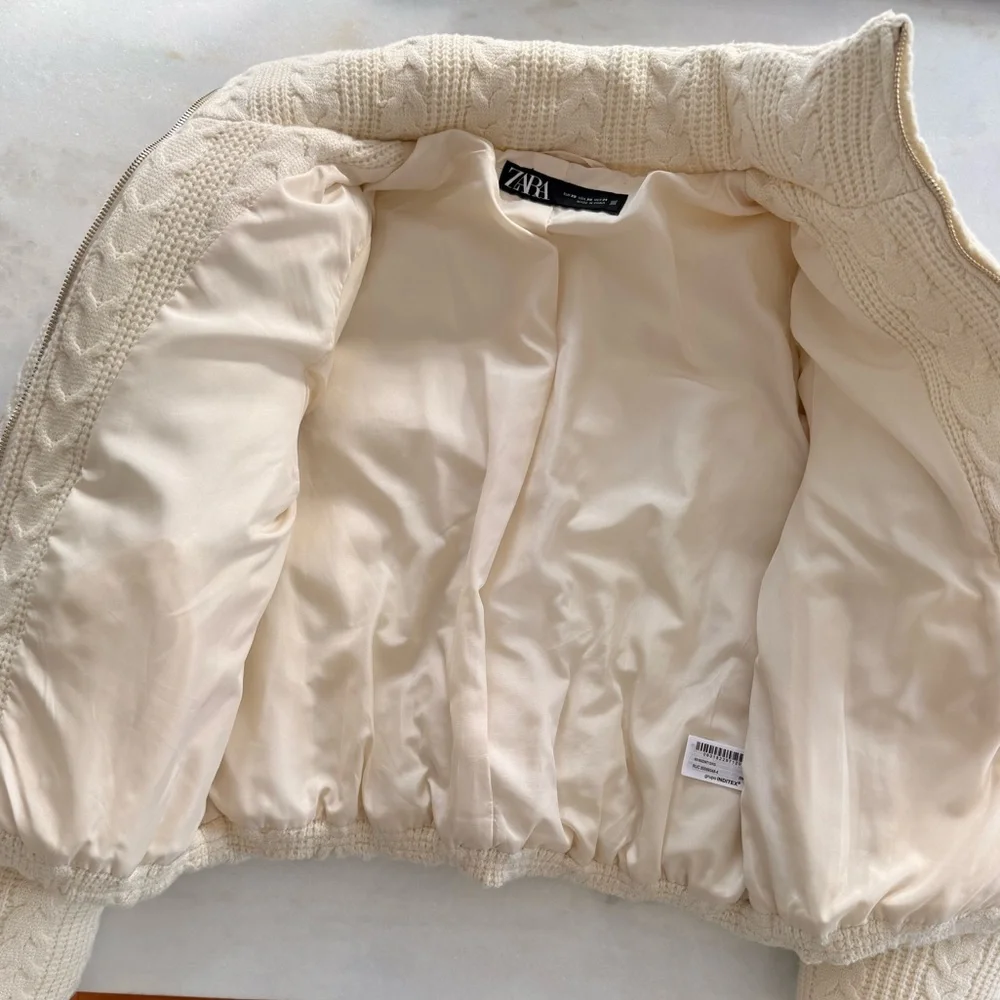 Zara Cream Textured Women's Turtleneck Sweater Jacket - Picture 7 of 9